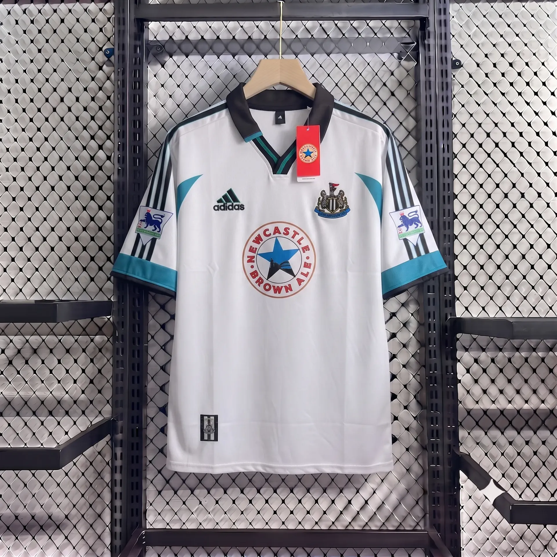 NEWCASTLE 1999-2000 AWAY KIT SHEARER FIVESLEEVE POLO EMBROIDERY PREMIUM (M)