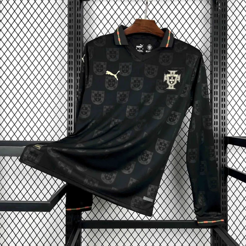 PORTUGAL 2026 BLACK KIT RONALDO FULLSLEEVE POLO EMBROIDERY PREMIUM (S)